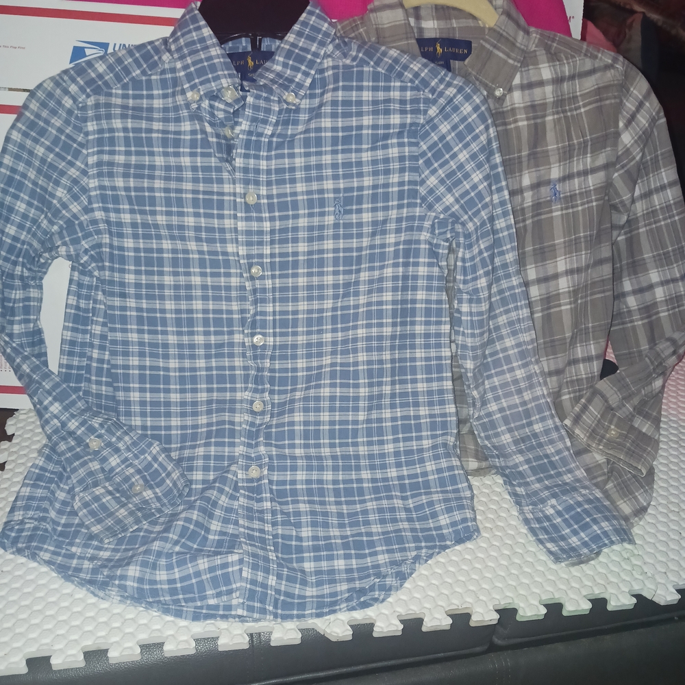 Polo by Ralph Lauren Blue and Gray Plaid Kids Button Down Shirts